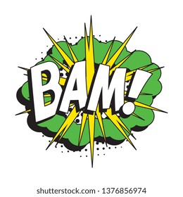 word 'BAM!' in retro comic speech bubble with halftone dotted shadow on white background. vector vintage pop art illustration easy to edit and customize. eps 10