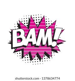 word 'BAM!' in retro comic speech bubble with halftone dotted shadow on white background. vector vintage pop art illustration easy to edit and customize. eps 10
