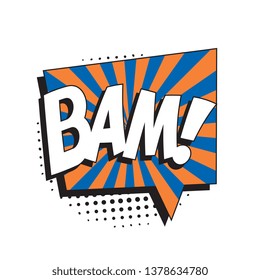 word 'BAM!' in retro comic speech bubble with halftone dotted shadow on white background. vector vintage pop art illustration easy to edit and customize. eps 10