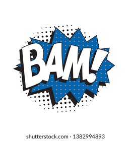 word 'BAM!' in retro comic speech bubble with halftone dotted shadow on white background. vector vintage pop art illustration easy to edit and customize. eps 10