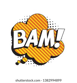 word 'BAM!' in retro comic speech bubble with halftone dotted shadow on white background. vector vintage pop art illustration easy to edit and customize. eps 10