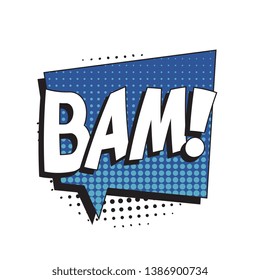 word 'BAM!' in retro comic speech bubble with halftone dotted shadow on white background. vector vintage pop art illustration easy to edit and customize. eps 10