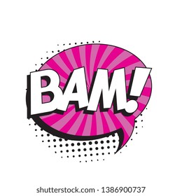 word 'BAM!' in retro comic speech bubble with halftone dotted shadow on white background. vector vintage pop art illustration easy to edit and customize. eps 10