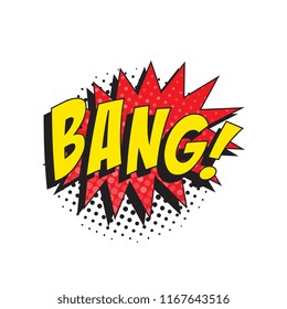 word bang in retro comic speech bubble with halftone dotted shadow