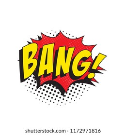 word bang in retro comic speech bubble with halftone dotted shadow