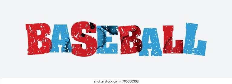 The word BASEBALL concept printed in letterpress hand stamped colorful grunge paint and ink. Vector EPS 10 available.