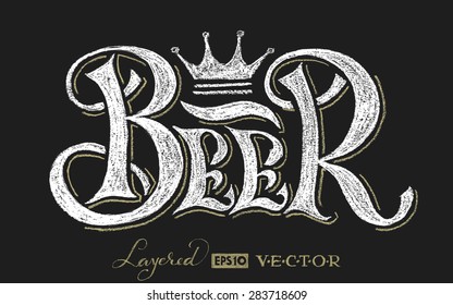 Word Beer is handwritten on chalkboard. Eps10. Transparency used. RGB. Global colors. Gradients free. Each elements are grouped separately