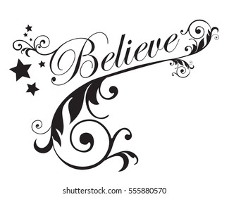 Word Believe Decorative Swirls Stars Stock Vector (Royalty Free) 554582983