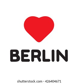 Word Berlin with heart icon flat vector illustration on white background. 
