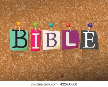 The word "BIBLE" written in cut letters and pinned to a cork bulletin board illustration. Vector EPS 10 available.