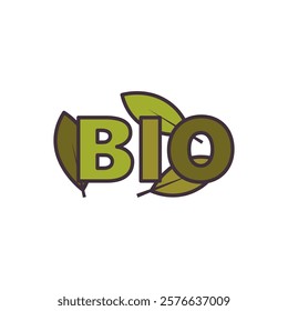 The word Bio and leaves. Symbolizes natural products, organic farming, and healthy living. Suitable for ads, signboards, packaging and identity and web designs. Vector Not AI generated 