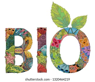Word BIO. Vector zentangle object for decoration