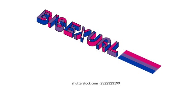 A word "BISEXUAL" 3 dimensions text with queer flag color.