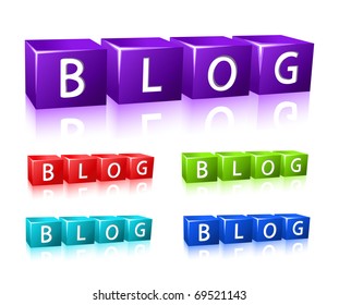 word blog composed from letter cubes. illustration isolated on white background