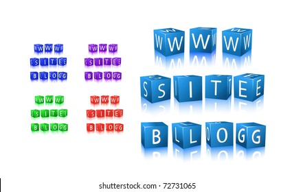 word blog, site, www icon set composed from letter cubes. illustration isolated on white background