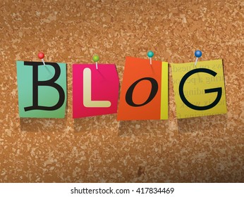 The word "BLOG" written in cut ransom note style paper letters and pinned to a cork bulletin board. Vector EPS 10 illustration available.