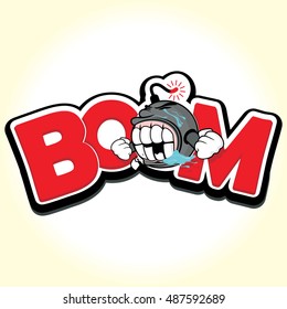 Word of the boom with a cute boom character instead of the letter O vector