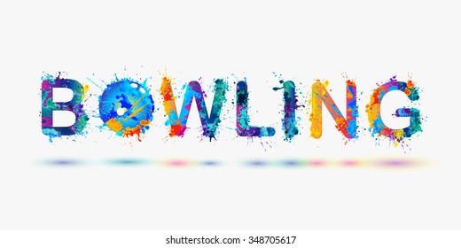 Palabra "BOWLING". Pintura con salpicaduras arco iris