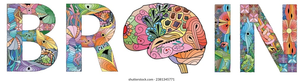 Word BRAIN. Vector zentangle object for decoration