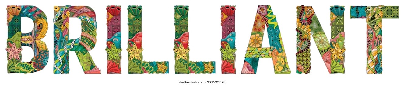 Word BRILLIANT. Vector zentangle object for decoration