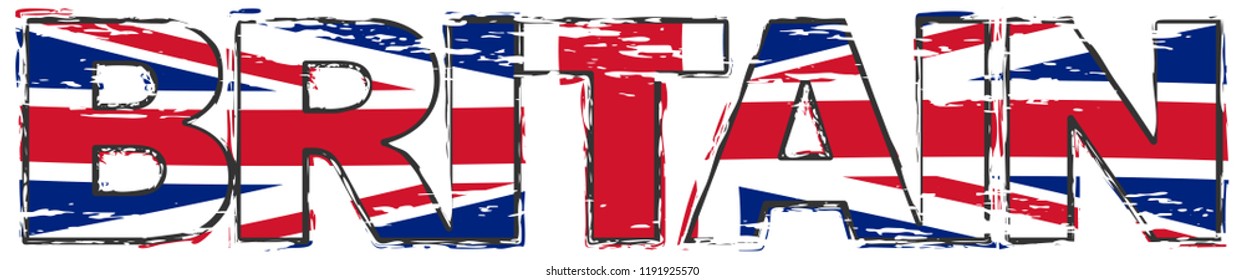 Word BRITAIN with British Union Jack flag under it, distressed grunge look.