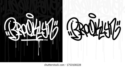 Word Brooklyn Abstract Hip Hop Hand Written Graffiti Style Vector Illustration