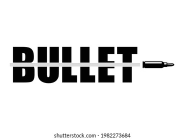 La palabra bala dividida en dos con un gráfico de bala en el medio. Plantilla vectorial de logotipo de tipografía de viñeta. Aislado sobre fondo blanco.