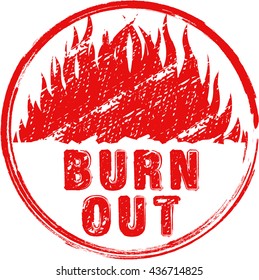 The word "burnout" with fire sign in a round stamp