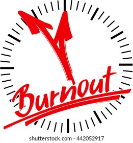 The word "burnout" hand written in front of o clock, showing five to twelve