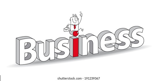 Word "Business" in  a 3d style with Joe the businessman. Ideal for a title.  It illustrates the concept of the business.