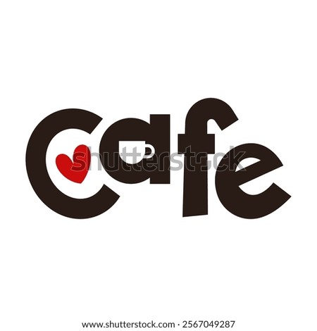Word Cafe. Text, lettering. Colored silhouette. Horizontal front view. Vector simple flat graphic hand drawn illustration. Isolated object on white background. Isolate.