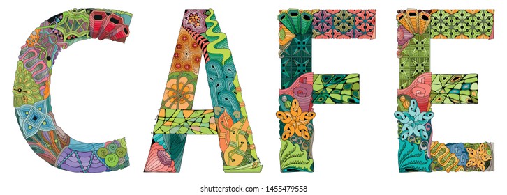 Word CAFE. Vector decorative zentangle object for decoration