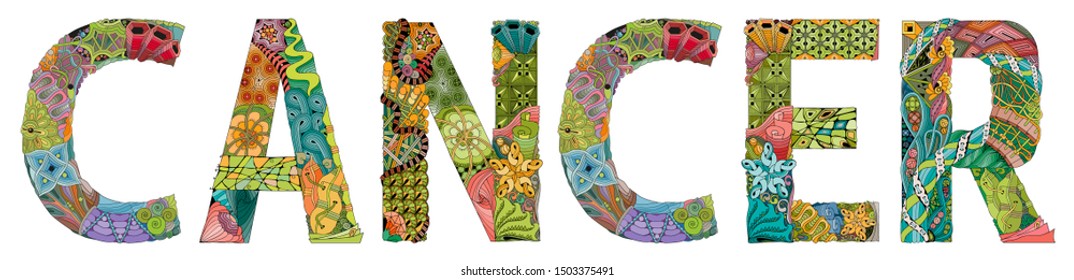 Word CANCER. Vector zentangle object for decoration
