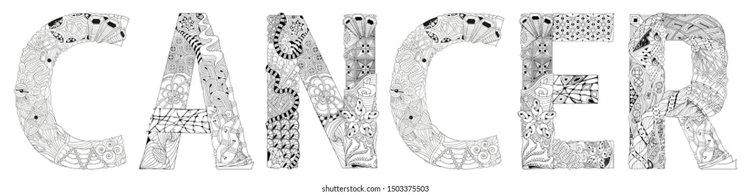 Word CANCER. Vector zentangle object for decoration