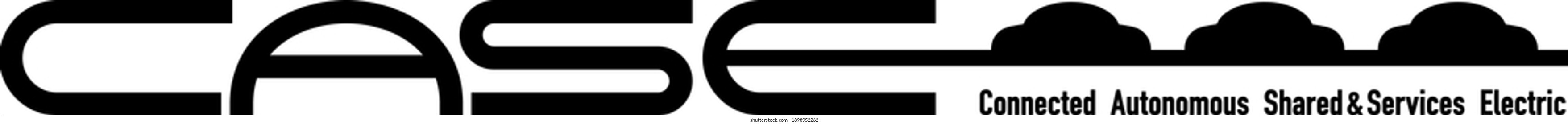 The word "CASE" is laid out on the left side. The center line of "E" extends to the right and the silhouette of the car is placed on it. Below that is an explanation. Created with vector data.