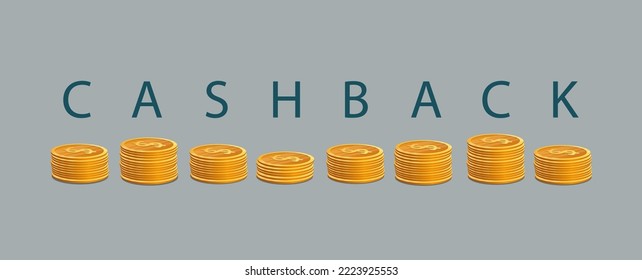 Word CASHBACK and coins with dollar signs on color background, illustration. Banner design
