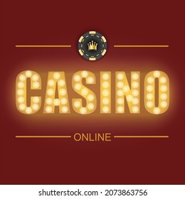 The word Casino, on a red background. For gambling, casino, poker, slot, roulette or bone. Vector illustration.