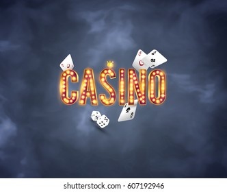 The word Casino Royale, on a retro background. The new, best design of the luck banner, for gambling, casino, poker, slot, roulette or bone.
