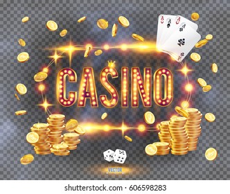 The word Casino, surrounded by a luminous explosion, on a transparent background. The new, best design of the luck banner, for gambling, casino, poker, slot, roulette or bone.