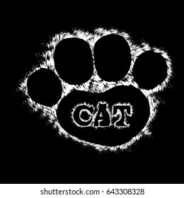A word is a cat and cat-like track.Chalk, coal,of scratch.Vectorial illustration.