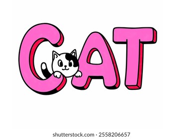 The word cat illustration drawing on white background.