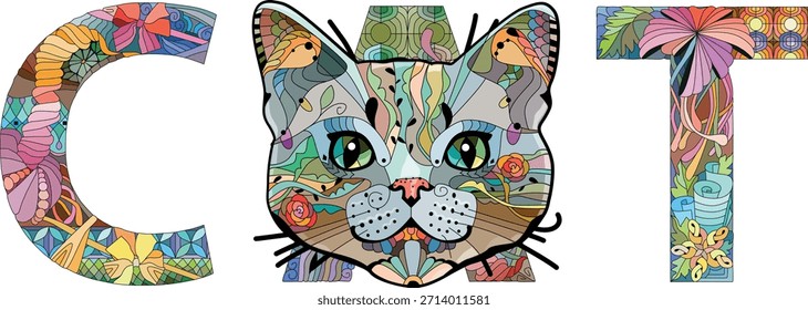 Word CAT. Vector decorative zentangle object for any purpose