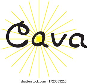 Word Cava hand drawn lettering. 
Portuguese champagne sparkling wine. Isolated vector for restaurant menu or posters.