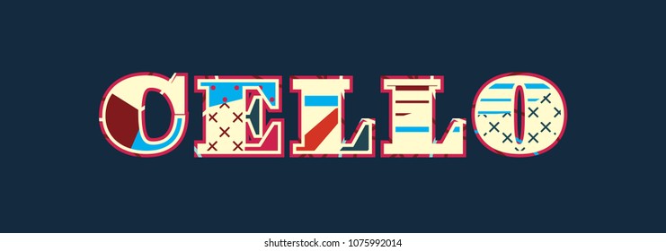 The word CELLO concept written in colorful abstract typography. Vector EPS 10 available.