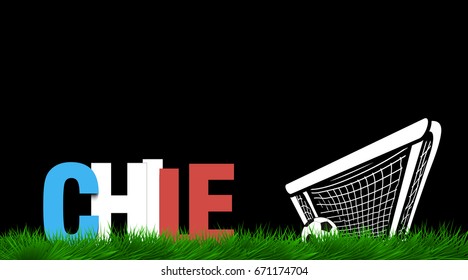 Word Chile and soccer ball in the gate on the grass. Vector illustration
