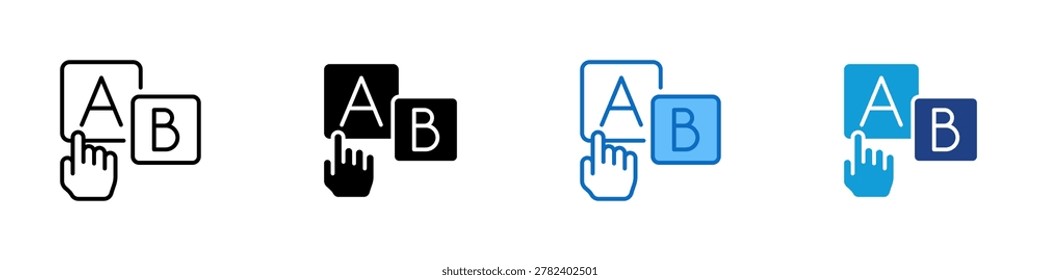 Word Choice Multiple Style Icon Design Vector - Letter selection interface representing vocabulary refinement, language accuracy, and content editing