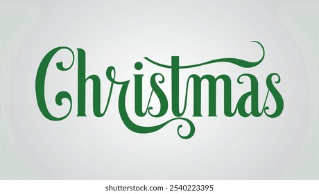 The word Christmas written in a decorative cursive font in green The font has swirls and flourishes adding to the festive and celebratory feel The background is a light gray