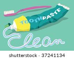 The word CLEAN written in toothpaste from a tube and toothbrush
