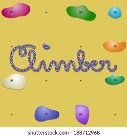 Word Climber written with rope on climbing wall