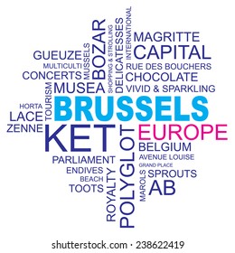 word cloud around brussels, capital of belgium and europe, vector image, eps10